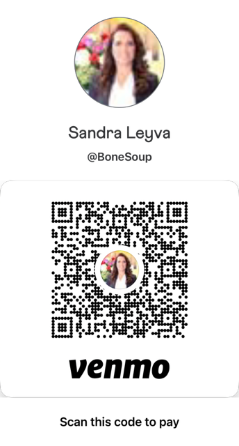 Venmo QR code for Sandra Leyva (@BoneSoup) — scan to donate to the Frenchy Bakes Car Fund